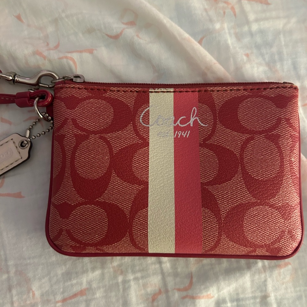 Coach Red and White Signature Wristlet
